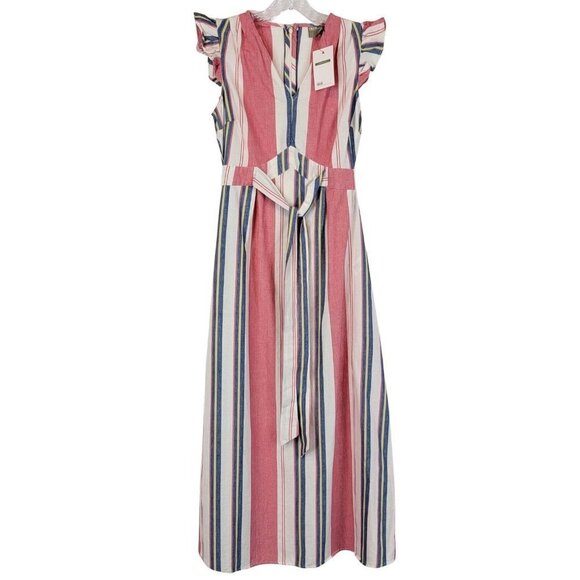 ASOS DESIGN Maternity Maxi Dress Womens Size 2 Tie Front Linen Stripe Cotton - Picture 1 of 15